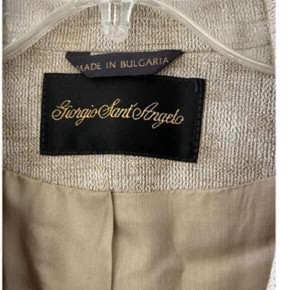 Giorgio Sant’Angelo Vintage Tan Textured Linen Blend Blazer Jacket Women’s Size - Picture 5 of 6